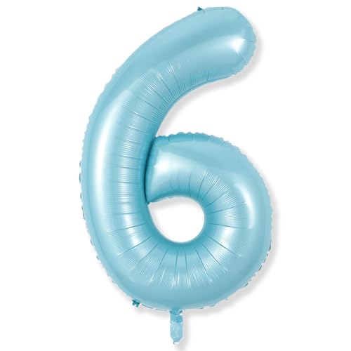 Luftballon 6. Geburtstag Deko für Jungen, 40 Zoll Pastell Blau Mylar Luftballon Zahl 6, Riesen Helium Folienballon Zahlen Ballon 6 für Kinder Geburtstagdeko Party Babyparty Deko Jubiläum Dekoration von Isndare