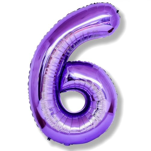 Luftballon 6. Geburtstag Deko für Mädchen, 40 Zoll Lila Mylar Luftballon Zahl 6, Riesen Helium Folienballon Zahlen Ballon 6 für Kinder Geburtstagdeko Party Babyparty Deko Jubiläum Dekoration von Isndare