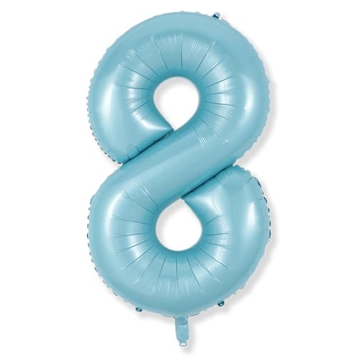 Luftballon 8. Geburtstag für Kinder, Große Perl Blau Folienballon Geburtstagsdeko, 40'' Mylar Zahl 8 Ballon für Jungen Geburtstag Party Deko 8 Hochzeiten Jubiläum Party Dekoration, Fliegt mit Helium von Isndare