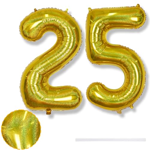 Luftballon Zahlen 25 Laser Gold Geburtstagdeko, Riesen 25 Zahl Goldene Ballon für Herren Jubiläum Party Deko, 40 Zoll Zahlen 25 Folienballon für Frau Mann 25. Geburtstag Dekoration, Fliegt mit Helium Luftballon Zahlen 25 Laser Gold Geburtstagdeko, Riesen 25 Zahl Goldene Ballon für Herren Jubiläum Party Deko, 40 Zoll Zahlen 25 Folienballon für Frau Mann 25. Geburtstag Dekoration, Fliegt mit Helium von Isndare