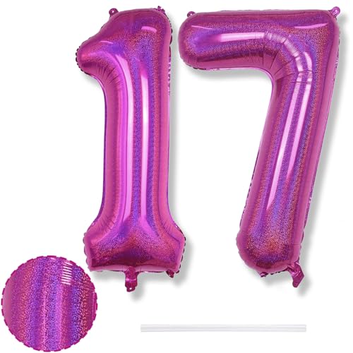 Luftballons 17. Geburtstag Deko für Mädchen, 40 Zoll Laser Rosa Zahlen 17 Ballon Geburtstagdeko, XXL 17 Zahl Pink Luftballon für 17 Jarhe Geburtstag Frau Jubiläum Party Dekoration, Fliegt mit Helium Luftballons 17. Geburtstag Deko für Mädchen, 40 Zoll Laser Rosa Zahlen 17 Ballon Geburtstagdeko, XXL 17 Zahl Pink Luftballon für 17 Jarhe Geburtstag Frau Jubiläum Party Dekoration, Fliegt mit Helium von Isndare