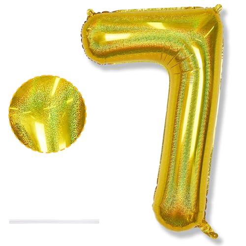 Luftballons 7. Geburtstag Deko für Mädchen, 40 Zoll Laser Gold Zahlen 7 Ballon Geburtstagdeko, XXL 7 Zahl Goldene Luftballon für 7 Jarhe Geburtstag Herren Jubiläum Party Dekoration, Fliegt mit Helium Luftballons 7. Geburtstag Deko für Mädchen, 40 Zoll Laser Gold Zahlen 7 Ballon Geburtstagdeko, XXL 7 Zahl Goldene Luftballon für 7 Jarhe Geburtstag Herren Jubiläum Party Dekoration, Fliegt mit Helium von Isndare