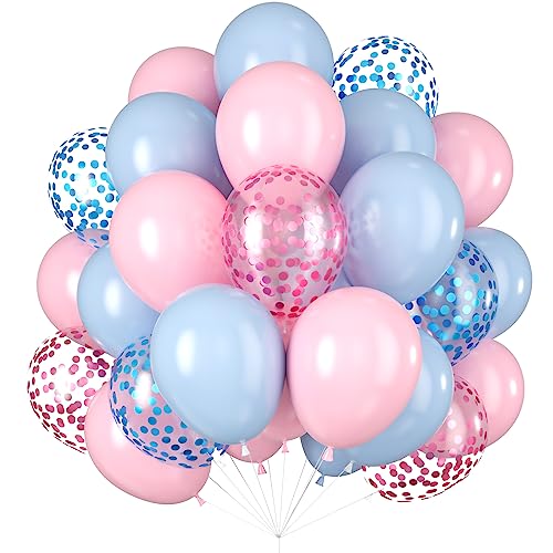 Luftballons Blau Rosa Ballons Konfetti Pastell Blau und Rosa 60Stück 12Zoll Macaron Licht Blau Rosa Helium Luftballon Latex Ballon für Babyparty Geburtstagsdeko Geschlechtsenthüllung von Isndare