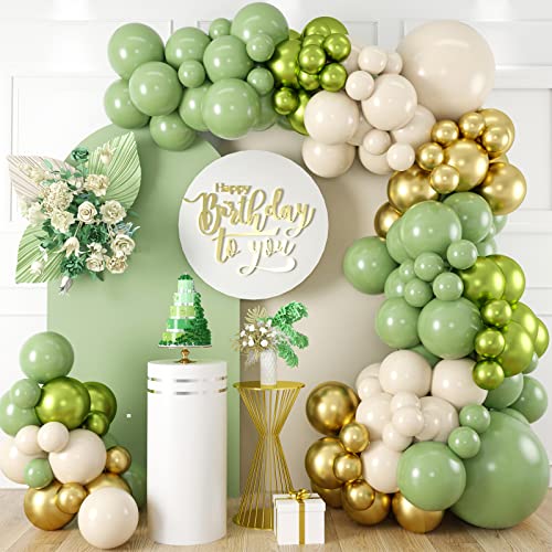 Luftballons Girlande Grün Weiß Gold 99 Stück Olive Grün Gold Luftballon Metallic Lime grün Ballons Salbei Weiß Latex Ballon für Dschungel Tier Geburtstag Tropische Party Dekorationen von Isndare