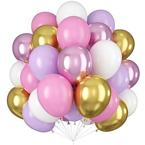 Luftballons Lila Rosa Weiß Gold Metallic Lila Ballons Chrom Gold Pastell Macaron Lila Latex Ballon Helium Luftballon für Mädchen Geburtstagsdeko Prinzessin Thema Party Deko von Isndare