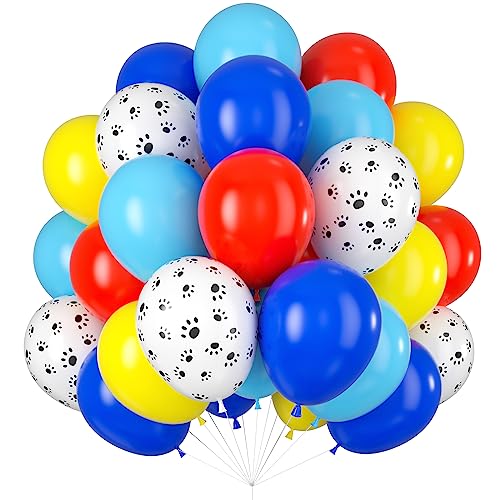 Luftballons Rot Gelb Blau Ballons Paw Welpenpfote 60Stück 12Zoll Königsblau Rot Gelb Helium Luftballon Hund Pfote Drucken Ballon Latex Ballon für Kinder Geburtstagsdeko von Isndare