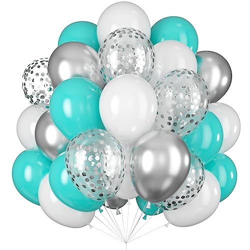 Luftballons Türkisblau Weiß Silber Ballons Metallic Chrom Silber Ballon Türkis Blau Helium Latex Luftballon für Geburtstagsdeko Hochzeitsdeko Babyparty von Isndare