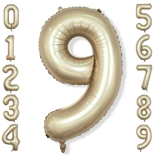 Metallic Gold Luftballon Zahl 9, 40" XXL Hell Gold Folienballon Zahlen 9, Zahlenballon 9. Geburtstag für Mädchen, Champagner Gold 9 Helium Ballon zum Frau Mann Geburtstagsdeko Jubiläum Party Deko Metallic Gold Luftballon Zahl 9, 40" XXL Hell Gold Folienballon Zahlen 9, Zahlenballon 9. Geburtstag für Mädchen, Champagner Gold 9 Helium Ballon zum Frau Mann Geburtstagsdeko Jubiläum Party Deko von Isndare