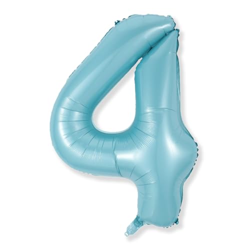 Riesen 4 Luftballon Zahl, 40 Zoll Perl Blau Mylar 4 Luftballon Deko, Folienballon Geburtstagsdeko für Kinder 4. Geburtstagr Party Deko 4 Hochzeiten Jungen Jubiläum Party Dekoration, Fliegt mit Helium von Isndare