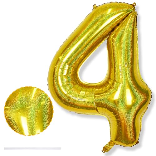 Riesen 4 Luftballon Zahl Laser Gold, 40 Zoll Helium 4 Zahlenballon Folienballon 4 Jahre Geburtstagsdeko, XXL Zahlen 4 Goldene Ballons für Mädchen Junge 4. Geburtstag Deko Jubiläum Party Dekoration Riesen 4 Luftballon Zahl Laser Gold, 40 Zoll Helium 4 Zahlenballon Folienballon 4 Jahre Geburtstagsdeko, XXL Zahlen 4 Goldene Ballons für Mädchen Junge 4. Geburtstag Deko Jubiläum Party Dekoration von Isndare
