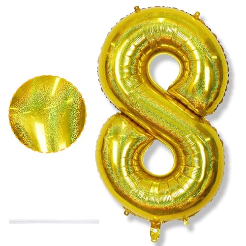 Riesen 8 Luftballon Laser Gold für Junge, 40 Zoll Helium 8 Goldene Zahlen Luftballons Geburtstagdeko, Zahl 8 Folienballon für Mädchen Kinder 8. Geburtstag Party Deko Herren Jubiläum Party Dekoration Riesen 8 Luftballon Laser Gold für Junge, 40 Zoll Helium 8 Goldene Zahlen Luftballons Geburtstagdeko, Zahl 8 Folienballon für Mädchen Kinder 8. Geburtstag Party Deko Herren Jubiläum Party Dekoration von Isndare