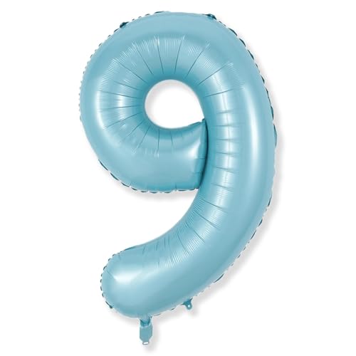 Riesen Luftballon Zahl 9, 40 Zoll Perl Blau Mylar 9 Luftballon Deko, Folienballon Geburtstagsdeko für Kinder 9. Geburtstagr Party Deko 9 Hochzeiten Jungen Jubiläum Party Dekoration, Fliegt mit Helium von Isndare