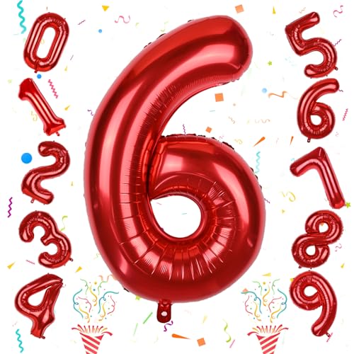 Rot Zahl Luftballon 6 Deko, Folienballon Große 0–9 Set Zahlenballon, 40 Zoll 6 Zahlen Ballon für Jungen Mädchen Kinder 6. Geburtstag Party Deko Herren 6 Jubiläum Party Dekoration, Fliegt mit Helium Rot Zahl Luftballon 6 Deko, Folienballon Große 0–9 Set Zahlenballon, 40 Zoll 6 Zahlen Ballon für Jungen Mädchen Kinder 6. Geburtstag Party Deko Herren 6 Jubiläum Party Dekoration, Fliegt mit Helium von Isndare