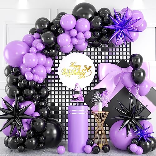 Schwarz Lila Luftballon Girlande 98 Stück Schwarz und Lila Latex Ballons Girlande mit Starburst Folienballons Schwarze Luftballon Dunkles Violett Ballon Geburtstagsfeier Dekoration von Isndare