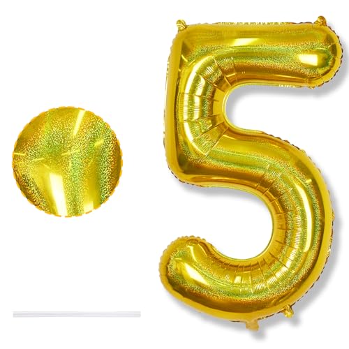Zahlen Ballon 5. Geburtstag für Junge, Laser Gold Große Folienballon Zahl 5 Deko, 40 Zoll Goldene Zahl 5 Luftballon für Mädchen 5 Jahre Geburtstagdeko Jubiläum Party Dekoration, Fliegt mit Helium Zahlen Ballon 5. Geburtstag für Junge, Laser Gold Große Folienballon Zahl 5 Deko, 40 Zoll Goldene Zahl 5 Luftballon für Mädchen 5 Jahre Geburtstagdeko Jubiläum Party Dekoration, Fliegt mit Helium von Isndare