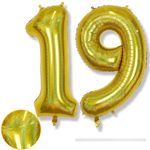 Zahlen Luftballon 19. Geburtstag für Frauen, Laser Gold Große Helium Zahl 19 Ballons Geburtstagdeko, 40 Zoll Goldene 19 Folienballon für Mann 19 Jarhe Geburtstag Party Deko Jubiläum Party Dekoration Zahlen Luftballon 19. Geburtstag für Frauen, Laser Gold Große Helium Zahl 19 Ballons Geburtstagdeko, 40 Zoll Goldene 19 Folienballon für Mann 19 Jarhe Geburtstag Party Deko Jubiläum Party Dekoration von Isndare