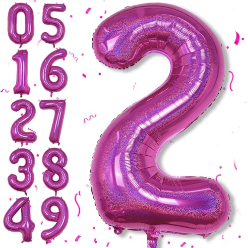 Luftballon Zahlen 2 Laser Rosa Geburtstagdeko, Riesen 2 Zahl Ballons Pink für Frau Jubiläum Party Deko, 40 Zoll Zahlen 2 Folienballon für Kinder Mädchen 2. Geburtstag Dekoration, Fliegt mit Helium von Isndare
