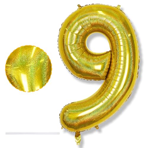 Zahlen Luftballon 9. Geburtstag für Mädchen, Laser Gold Große Helium Zahl 9 Ballons Geburtstagdeko, 40 Zoll Goldene 9 Folienballon für Kinder 9 Jarhe Geburtstag Party Deko Jubiläum Party Dekoration Zahlen Luftballon 9. Geburtstag für Mädchen, Laser Gold Große Helium Zahl 9 Ballons Geburtstagdeko, 40 Zoll Goldene 9 Folienballon für Kinder 9 Jarhe Geburtstag Party Deko Jubiläum Party Dekoration von Isndare