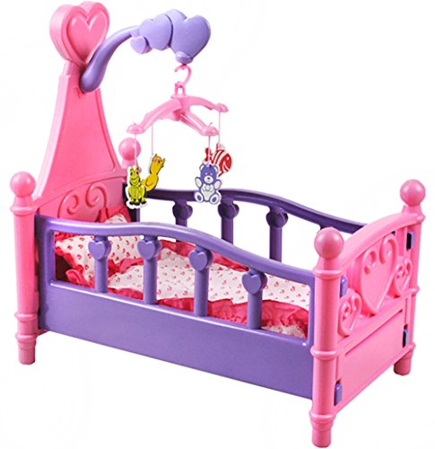 Iso Trade - Big Doll Bed with Crib Mobile and Linen 3in1#1400 Puppen und Zubehör, Mehrfarbig von ISO TRADE