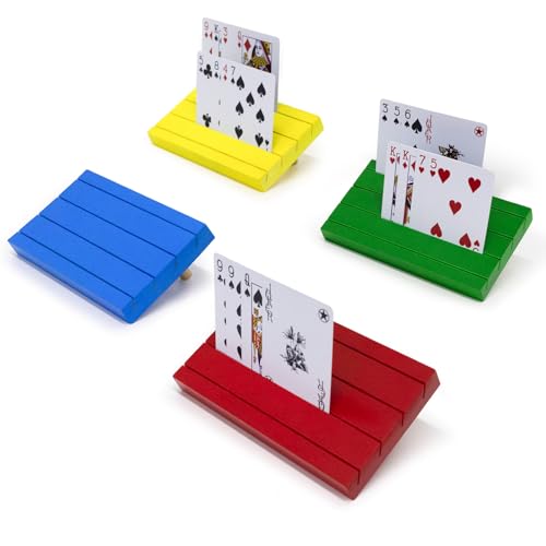 Iswabard Spielkartenhalter für Erwachsene, 4er-Set, Spielkartenhalter, Organizer für Erwachsene, Senioren, Kinder, Holz-Kartenhalter, Spielkartenhalter für Kinder (Farben) von Iswabard