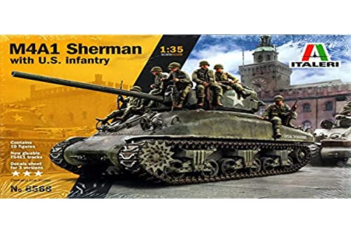 ITALERI 6568S - 1:35 M4A1 Sherman with U.S. Infantry, Modellbau, Bausatz, Standmodellbau, Basteln, Hobby, Kleben, Plastikbausatz, unlackiert von Italeri