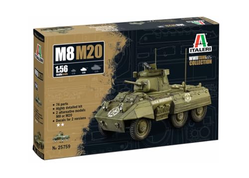 Italeri 25759 1:56 M8/M20 Greyhound - Modellbau, Bausatz, Standmodellbau, Basteln, Hobby, Kleben, Plastikbausatz, detailgetreu, Unlackiert Italeri 25759 1:56 M8/M20 Greyhound - Modellbau, Bausatz, Standmodellbau, Basteln, Hobby, Kleben, Plastikbausatz, detailgetreu, Unlackiert von Italeri