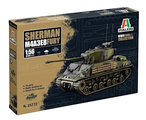 Italeri 25772 1:56 Sherman M4A3E8 Fury - Modellbau, Bausatz, Standmodellbau, Basteln, Hobby, Kleben, Plastikbausatz, detailgetreu, Unlackiert Italeri 25772 1:56 Sherman M4A3E8 Fury - Modellbau, Bausatz, Standmodellbau, Basteln, Hobby, Kleben, Plastikbausatz, detailgetreu, Unlackiert von Italeri