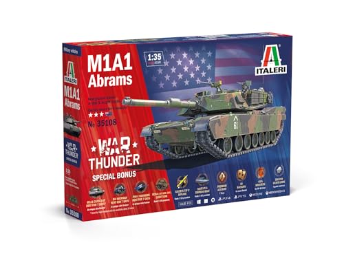 Italeri 35108 1:35 M1A1 Abrams War Thunder - originalgetreue Nachbildung, Modellbau, Plastik Bausatz, Basteln, Hobby, Kleben, Modellbausatz, Zusammenbauen, unlackiert, Militär von Italeri