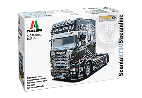 Italeri 3952S - 1:24 Scania R730 Streamline Show Truck, Modellbau, Bausatz, Standmodellbau, Basteln, Hobby, Kleben, Plastikbausatz, detailgetreu, Unisex Erwachsene , Schwarz von Italeri