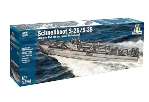 Italeri 5625 1:35 Schnellboot S-26 / S-38 -originalgetreue Nachbildung, Modellbau, Plastik Bausatz, Basteln, Hobby, Kleben, Modellbausatz, Zusammenbauen, unlackiert, Mehrfarbig von Italeri