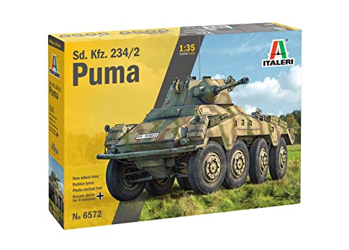 Italeri 6572 6572S 1:35 Dt. SdKfz. 234/2 Puma 8-Rad-originalgetreue Nachbildung, Modellbau, Plastik Bausatz, Basteln, Hobby, Kleben, Modellbausatz, Zusammenbauen, unlackiert, Mehrfarbig von Italeri