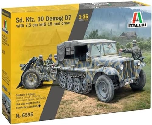 Italeri 6595 1:35 Dt. Sd.Kfz. 10 Le.IG18 mit Besatzung - Modellbau, Bausatz, Standmodellbau, Basteln, Hobby, Kleben, Plastikbausatz, detailgetreu, Mehrfarbig von Italeri