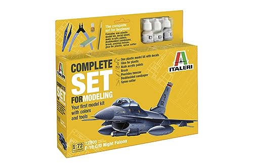 Italeri 72009 1:72 Model-Set F-16 C/D Night Falcon - Komplettset, Modellbau, Bausatz, Standmodellbau, Basteln, Hobby, Kleben, Plastikbausatz, inkl. Zubehör von Italeri