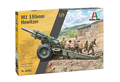 Italeri 6581S 1:35 M1 155mm Howitzer mit Crew, Modellbau, Bausatz, Standmodellbau, Basteln, Hobby, Kleben, Plastikbausatz, Mehrfarbig von Italeri