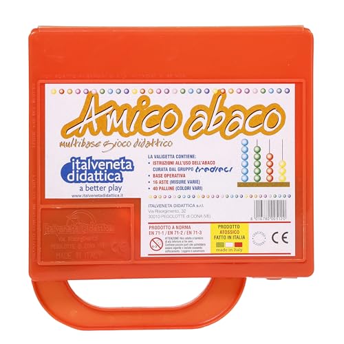 Italveneta Didattica Abakus Multibase Lernspiel - Abakus-Set mit 40 bunten Kugeln, 16 Stangen in verschiedenen Größen, für Kinder ab 3 Jahren, Box Orange von Italveneta Didattica