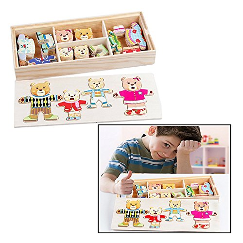 Itian Puzzles Bärenfamilie Holz Dress-up Puzzle Box Spielzeug DIY Puzzle Bär wechseln Kleidung von Itian