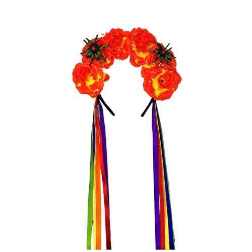 Itkcozcg Halloween-Spinnen-Stirnbänder, bunte Blumen-Haarreifen, festliche Kopfbedeckung für Partys, Feste, Accessoires von Itkcozcg