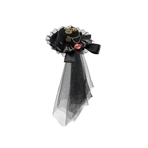 Itkcozcg Kleiner Zylinder im Punk-Stil, mit Metall-Zahnradkette und Spitzenbesatz, Unisex, Vintage-Kostüm, Kopfschmuck für Halloween, Party, Cosp Itkcozcg Kleiner Zylinder im Punk-Stil, mit Metall-Zahnradkette und Spitzenbesatz, Unisex, Vintage-Kostüm, Kopfschmuck für Halloween, Party, Cosp von Itkcozcg