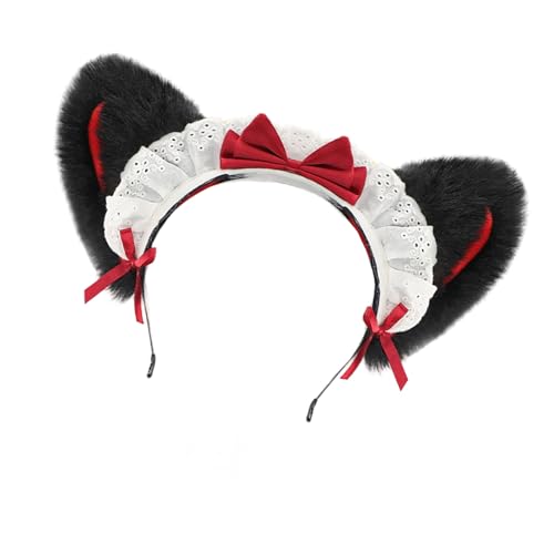 Itkcozcg Plüsch-Katzenohren-Haarreif für Dienstmädchen, Cosplay, Kostümpartys, weiche Schleife, Haar-Accessoire in 6 Farben von Itkcozcg