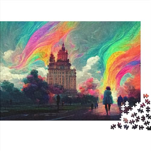 500-teiliges Puzzlespiel Regenbogenschloss-Puzzle für Erwachsene Holzpuzzle Lernspiel Herausforderungsspielzeug 500 Stück (52 x 38 cm) von ItoNC