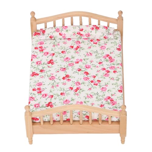 Gemütliches Miniatur-Puppenhausbett, Elegante Blumenmöbel für Realistisches Miniatur-Ambiente, DIY-Zubehör, Birkenholzbett für Verschiedene Raumdekorationen Gemütliches Miniatur-Puppenhausbett, Elegante Blumenmöbel für Realistisches Miniatur-Ambiente, DIY-Zubehör, Birkenholzbett für Verschiedene Raumdekorationen von Itonash