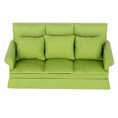 Itonash 12 Doll House Mini -Sofa, Holzpuppenhaus -Sofa, Miniatur Wohnzimmermöbel mit 3 Prozentpunkten Kissen für Puppenhausdekoration, Zubehör für Baby (Grün) von Itonash