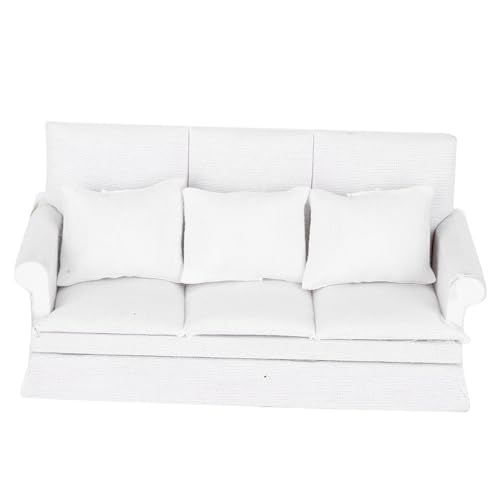 Itonash 12 Doll House Mini -Sofa, Holzpuppenhaus -Sofa, Miniatur Wohnzimmermöbel mit 3 Prozentpunkten Kissen für Puppenhausdekoration, Zubehör für Baby (Weiß) von Itonash