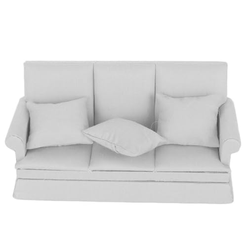Itonash 12 Doll House Mini -Sofa, Holzpuppenhaus -Sofa, Miniatur Wohnzimmermöbel mit 3 Prozentpunkten Kissen für Puppenhausdekoration, Zubehör für Baby (grau) von Itonash
