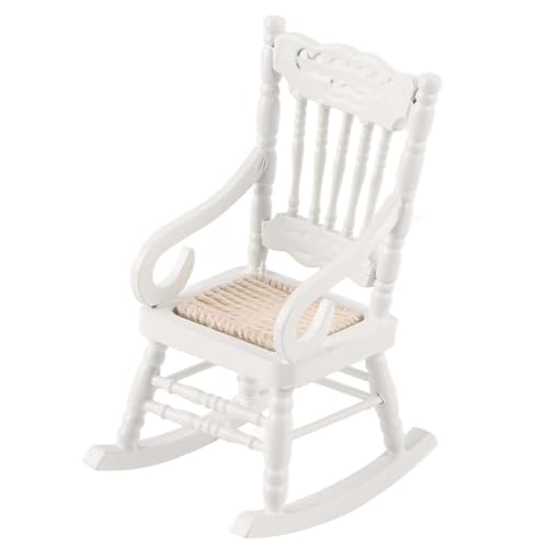 Itonash 12 Dollhouse Miniatur -Schaukelstuhl, Gestrickter Seilsitz, Modernes Altes Modedesign, für Freunde, Holzmaterial, Puppenhäuser Spielzeug, weiß, Rot (Weiß) von Itonash