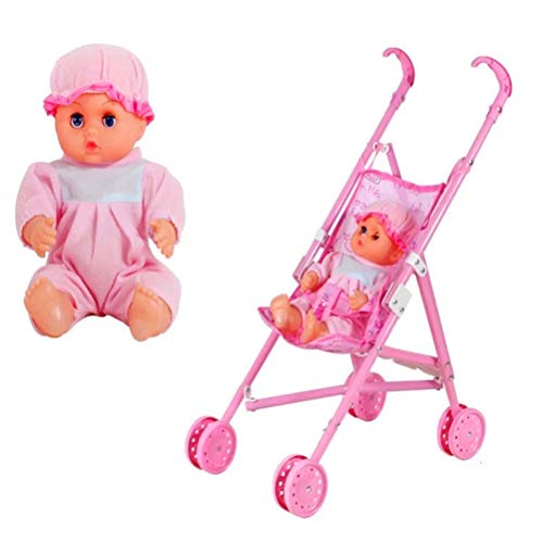 Itonash Nette Babypuppe, Einfache -Kinderwagen -Spielzeugset für, mit Großen Augen und Langen Wimpern, Faltbar, Langlebig, Babypuppe mit Karren Set (Rosa) von Itonash