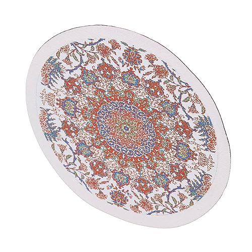 Vintage -Stil Teppichpuppenhaus Runder Teppich Weicher Rotes Blumen Weiße Fransen Gewebte Stoff 6.2in Vintage -Stil Teppichpuppenhaus Runder Teppich Weicher Rotes Blumen Weiße Fransen Gewebte Stoff 6.2in von Itonash