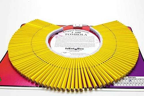 IvEnt.Box Doppellose am Ring, Farbe gelb, 100 Tombola Lose mit Doppelnummern 1-100 von IvEnt.Box