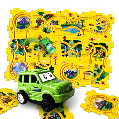 Ivtivfu 12PCS Puzzle Track Auto Paly Set (Dinosaurier) mit Mehreren Montage-Optionen, Kinder pädagogische Puzzle Track Car Play Set, RailCar Building Spielzeug für Kinder ab 3 Jahren von Ivtivfu