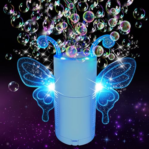 Ivtivfu Schmetterling Feuerwerk Seifenblasenmaschine (13 Löcher, blau, wiederaufladbar), Seifenblasenmaschine für Kinder, Seifenblasenmaschine mit Lichtern und Musik zum Schließen für Partys von Ivtivfu